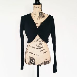 Ribbed Knit Knot Front Crop Top